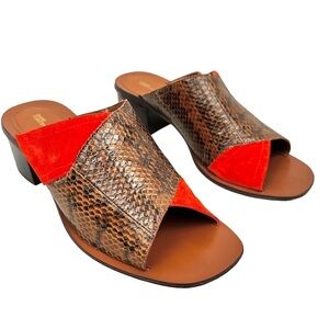 DIANE VON FURSTENBERG Square Toed Snakeskin & suede Heeled Sandals